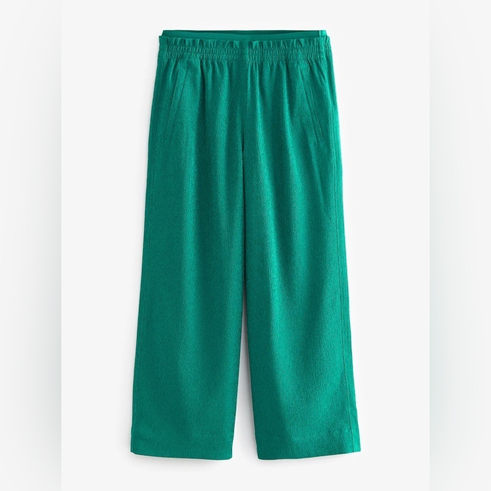 NWT Athleta Teal Echo Wide‎ Leg Crinkle Cropped Pull On Pants Size 14